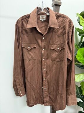 Esley Collection Men's Chocolate Brown Western Pearl Snap Shirt
